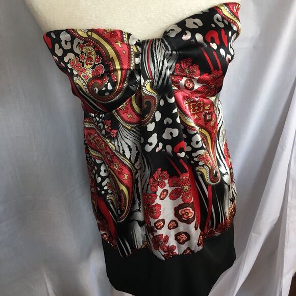 MOA MOA Womens Large Red Black Stretch Ruffled Empire Waist Sleeveless Dress - Picture 11 of 12